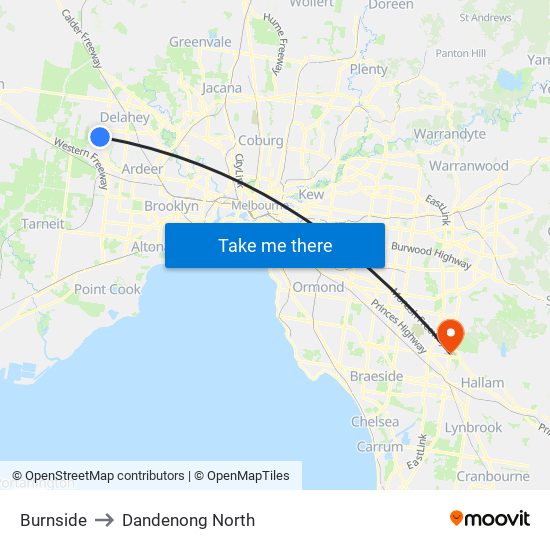 Burnside to Dandenong North map