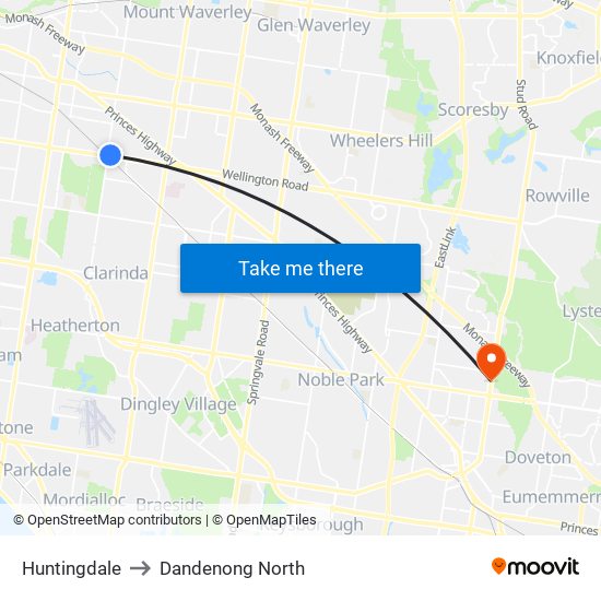 Huntingdale to Dandenong North map