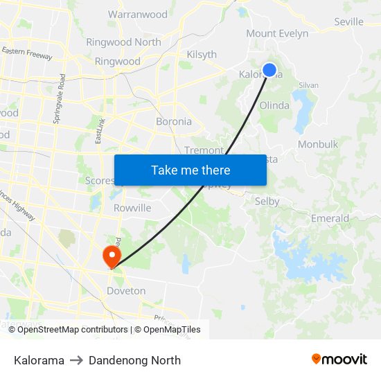 Kalorama to Dandenong North map