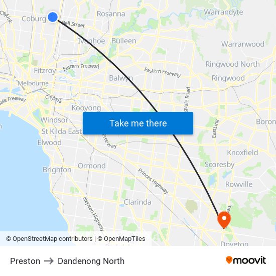 Preston to Dandenong North map