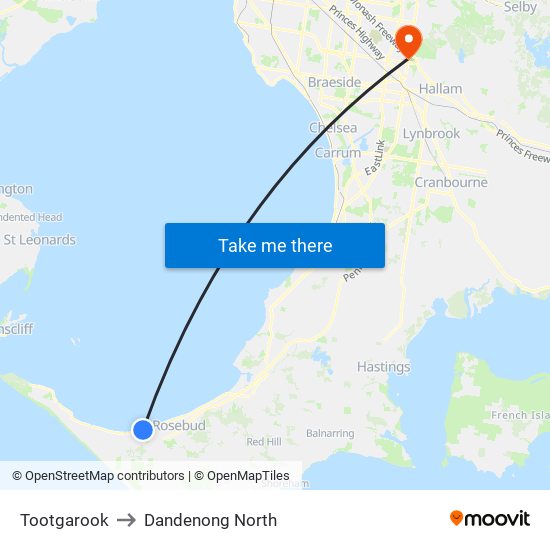 Tootgarook to Dandenong North map