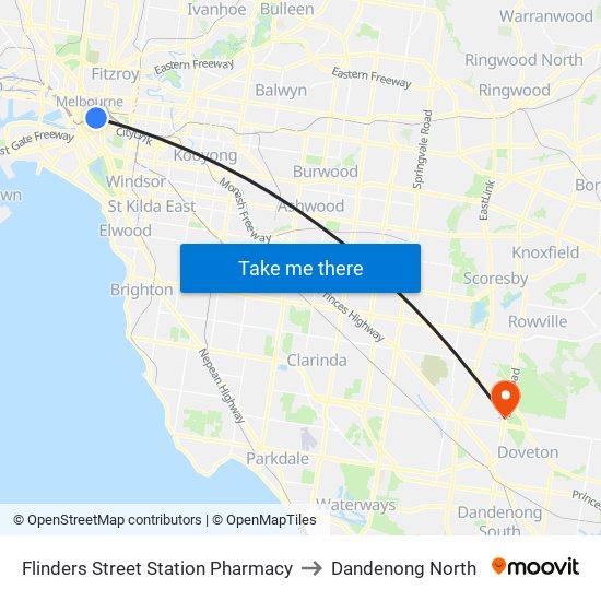 Flinders Street Station Pharmacy to Dandenong North map