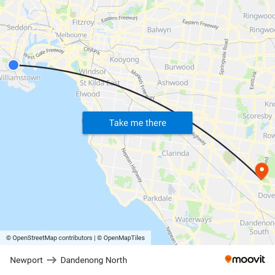 Newport to Dandenong North map