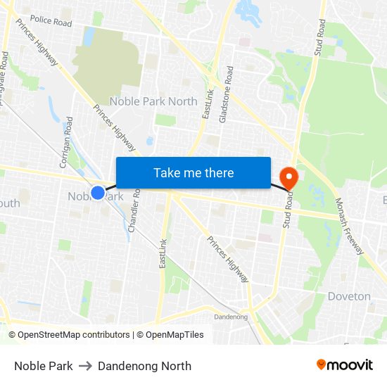 Noble Park to Dandenong North map