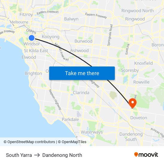 South Yarra to Dandenong North map