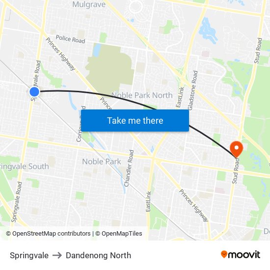 Springvale to Dandenong North map