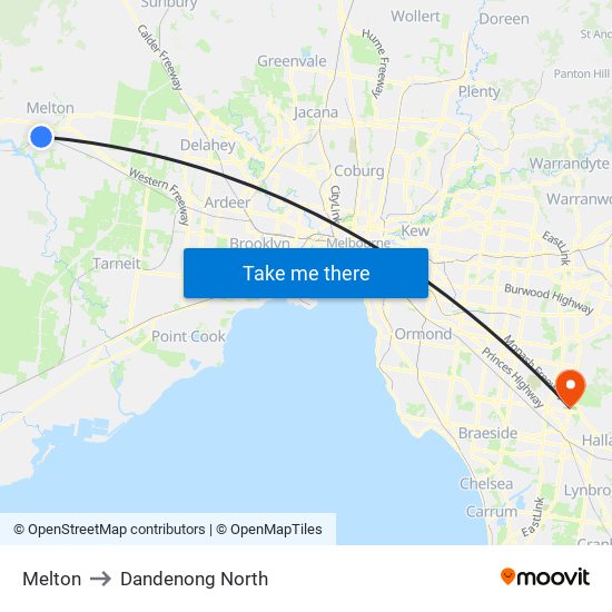 Melton to Dandenong North map