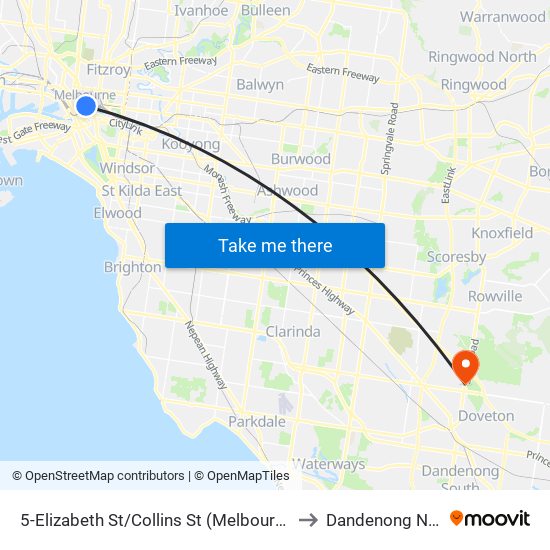 5-Elizabeth St/Collins St (Melbourne City) to Dandenong North map