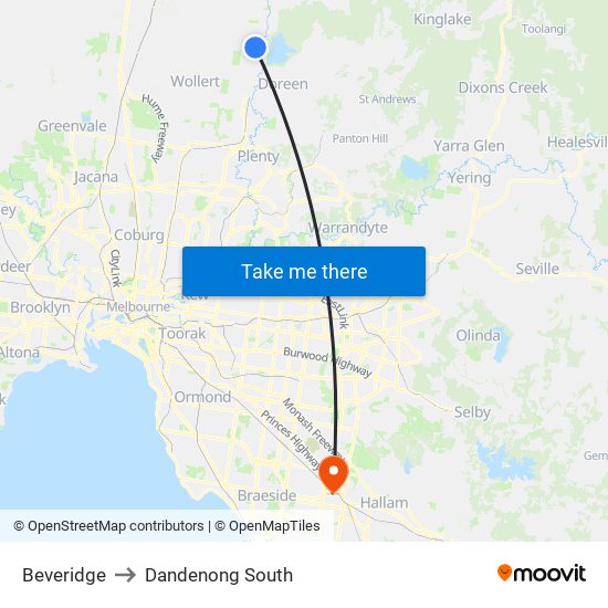 Beveridge to Dandenong South map