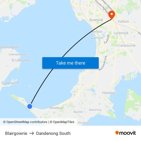 Blairgowrie to Dandenong South map