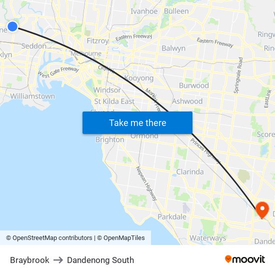 Braybrook to Dandenong South map