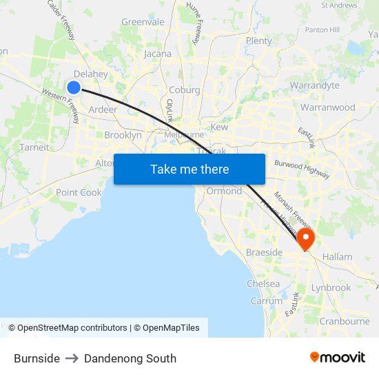 Burnside to Dandenong South map