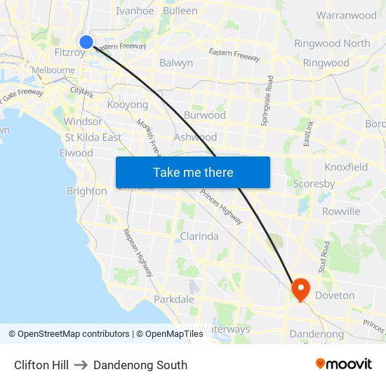 Clifton Hill to Dandenong South map