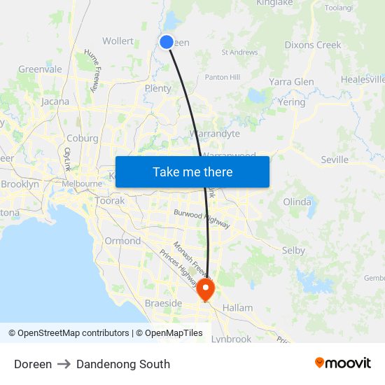 Doreen to Dandenong South map