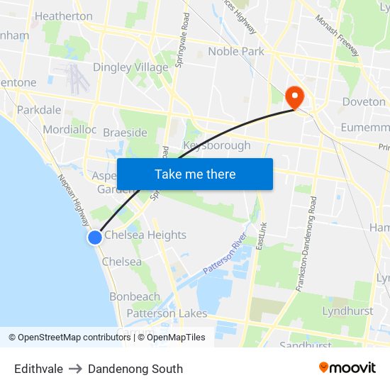 Edithvale to Dandenong South map