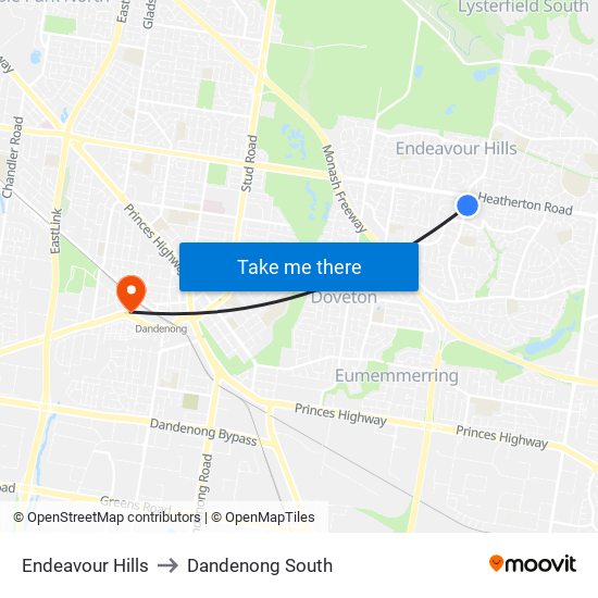 Endeavour Hills to Dandenong South map