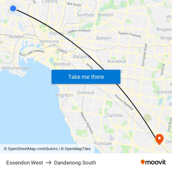 Essendon West to Dandenong South map