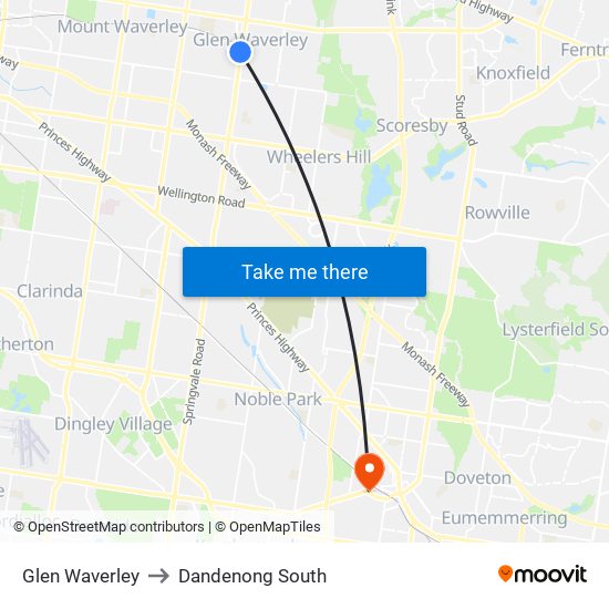 Glen Waverley to Dandenong South map