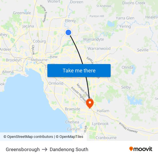 Greensborough to Dandenong South map