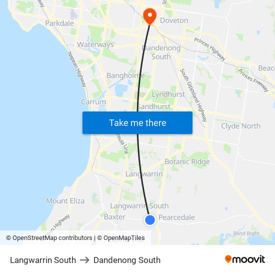 Langwarrin South to Dandenong South map