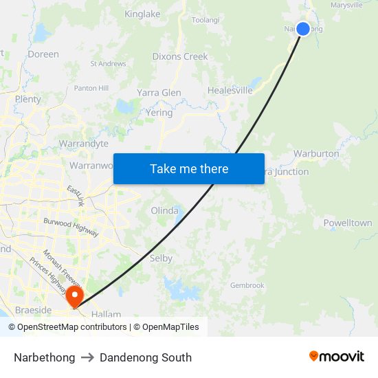 Narbethong to Dandenong South map