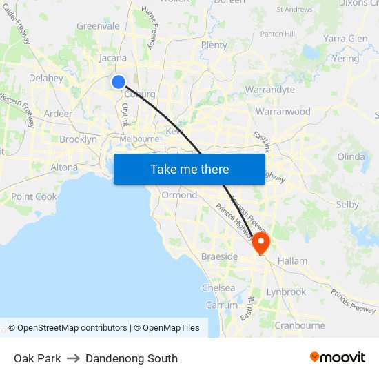 Oak Park to Dandenong South map