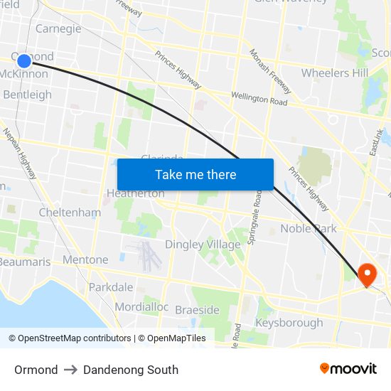 Ormond to Dandenong South map