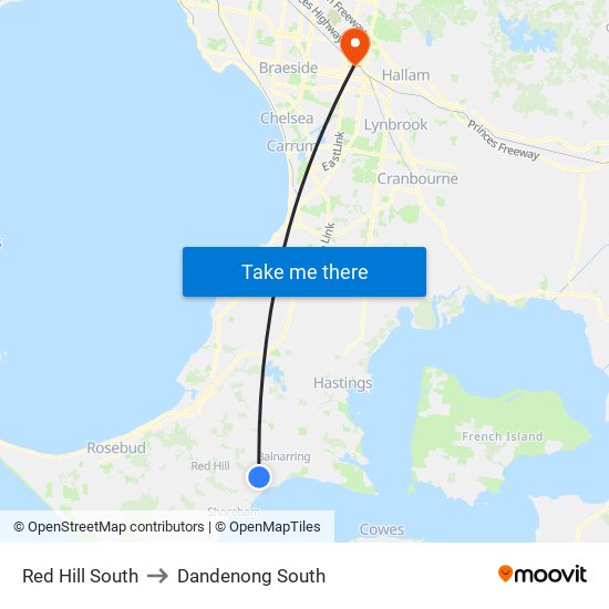Red Hill South to Dandenong South map