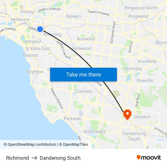 Richmond to Dandenong South map