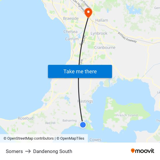 Somers to Dandenong South map