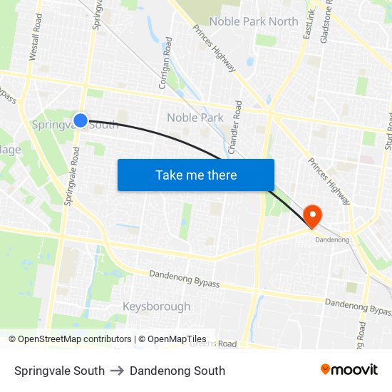 Springvale South to Dandenong South map