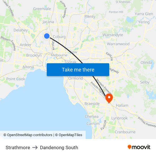 Strathmore to Dandenong South map