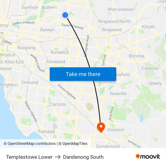 Templestowe Lower to Dandenong South map