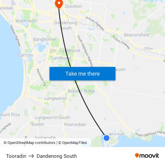 Tooradin to Dandenong South map