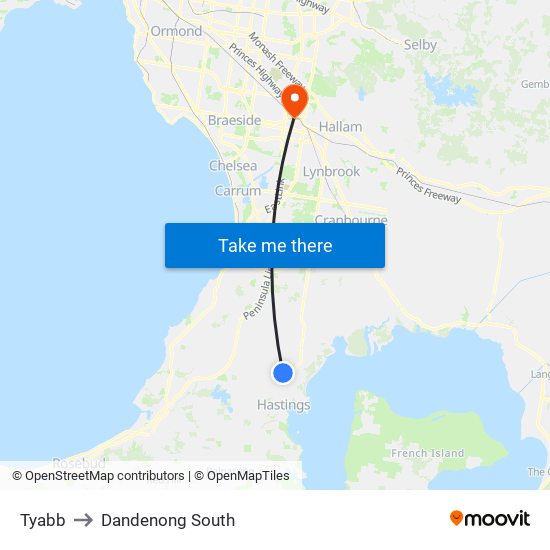 Tyabb to Dandenong South map