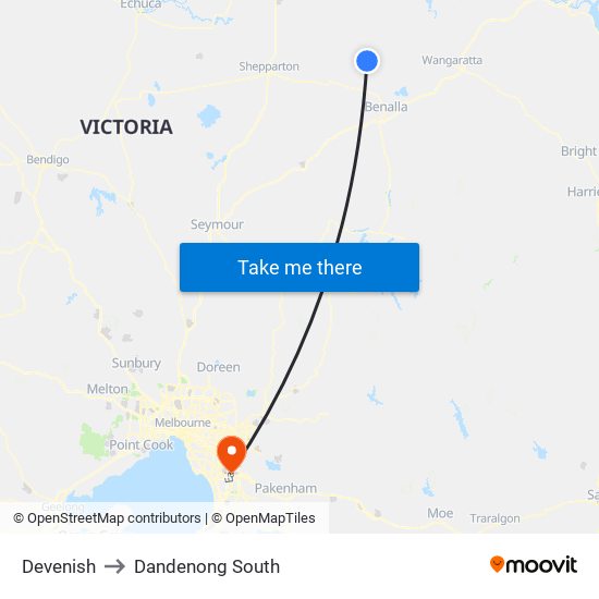 Devenish to Dandenong South map