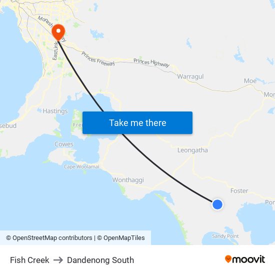 Fish Creek to Dandenong South map