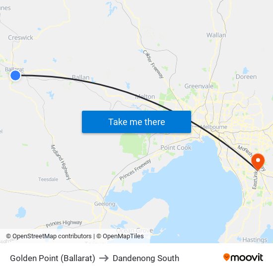 Golden Point (Ballarat) to Dandenong South map