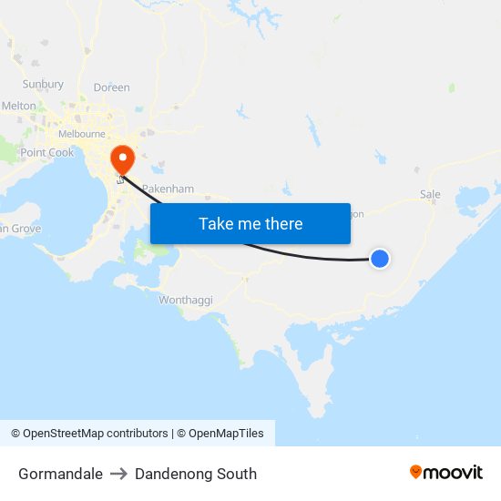 Gormandale to Dandenong South map