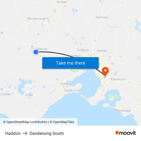 Haddon to Dandenong South map