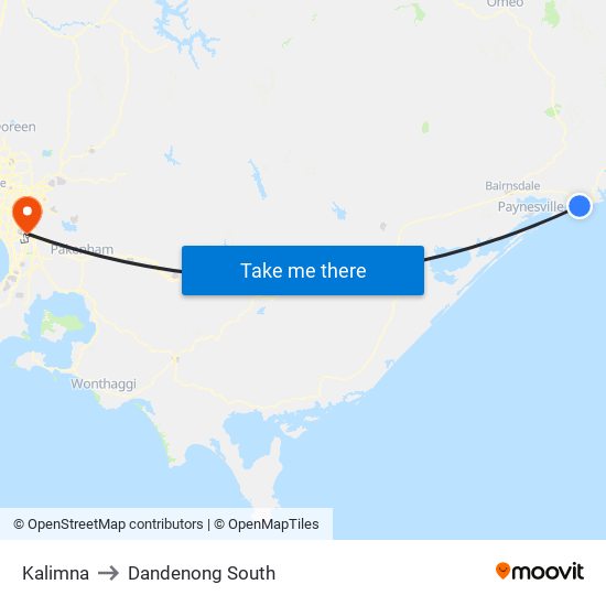 Kalimna to Dandenong South map