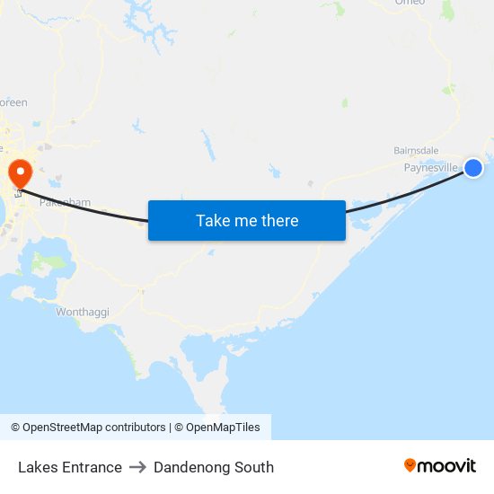 Lakes Entrance to Dandenong South map