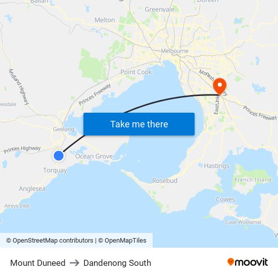 Mount Duneed to Dandenong South map