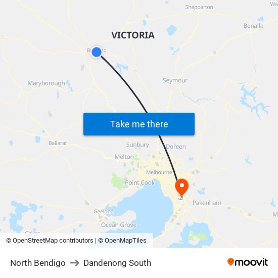 North Bendigo to Dandenong South map