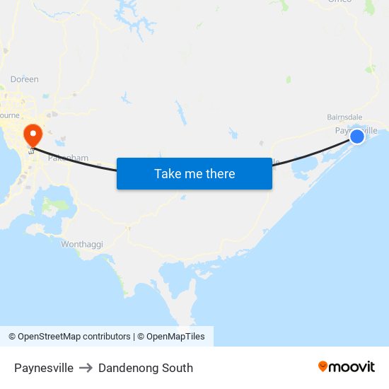 Paynesville to Dandenong South map