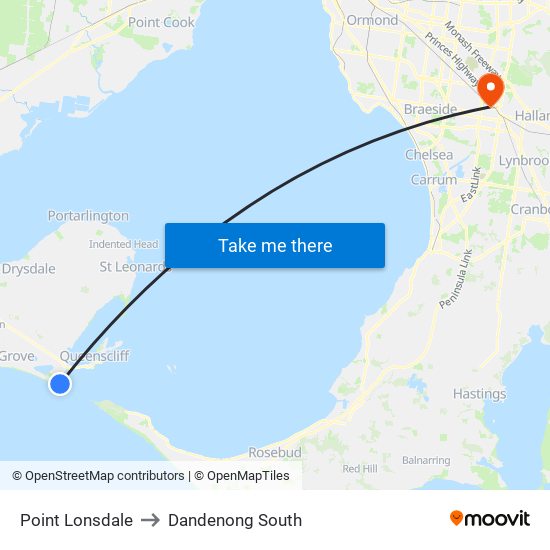 Point Lonsdale to Dandenong South map