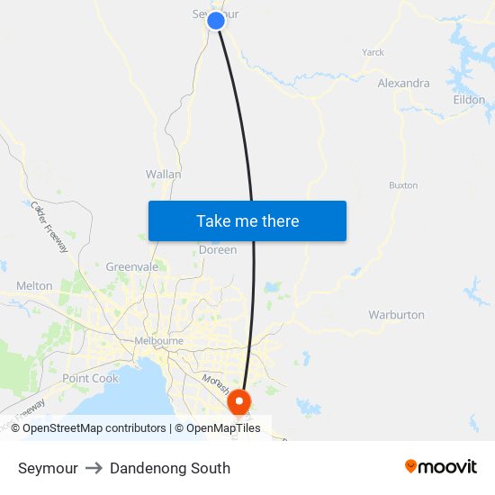 Seymour to Dandenong South map