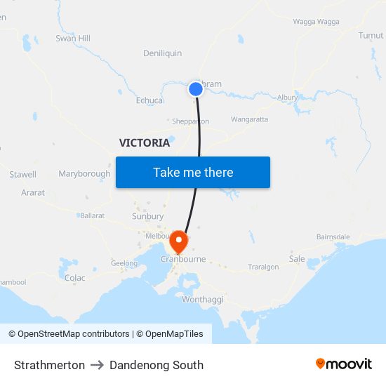 Strathmerton to Dandenong South map