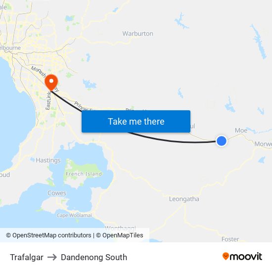 Trafalgar to Dandenong South map