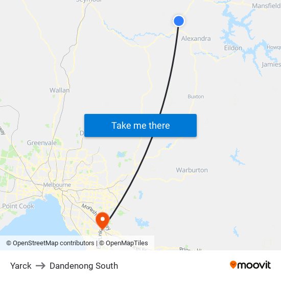 Yarck to Dandenong South map